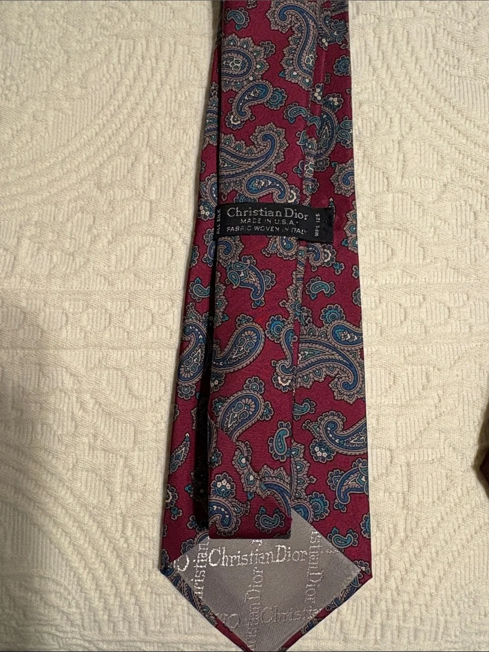 Dior Men’s Maroon Tie with Blue Paisley Motif